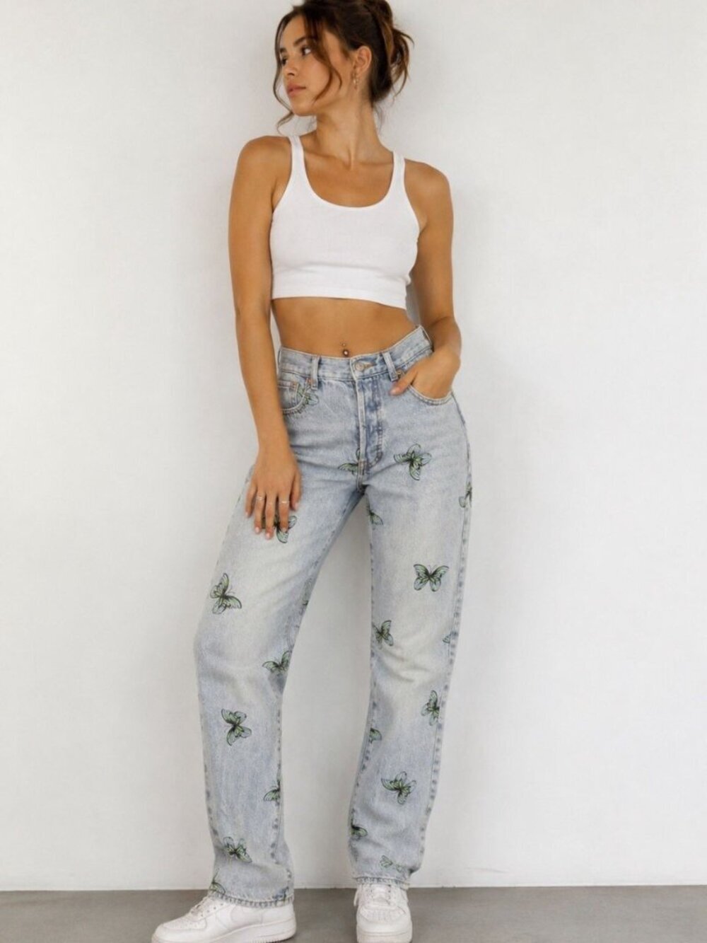 Pacific Sunwear PS Butterfly Print Mom Jeans Women’s Light Wash Denim 28x28